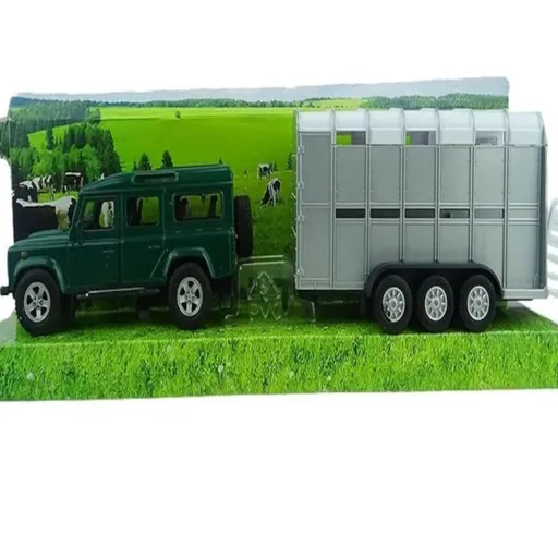 مجموعة Kids Globe Land Rover Defender مع مقطورة نقل الماشية